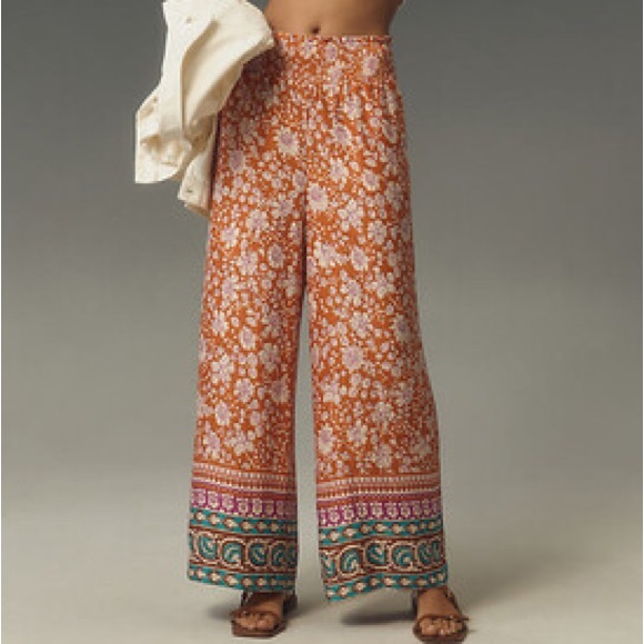 Anthropologie Pants - Maeve Saria orangle floral print pull on pants